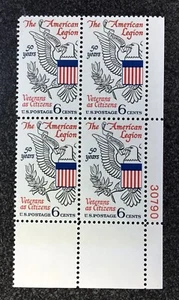 US1968 #1369 6c American Legion Veterans - Plate Block of 4 Mint NH eagle - Picture 1 of 1