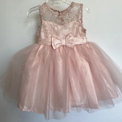 Vestido de fiesta Nanette para niños 2T niñas rosa satinado moño cintura acento tul giro Foto 1 de 4