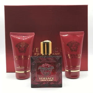 Versace Eros Flame 3pc Set Cologne Spray 1.7 oz After Shave Balm Shower Gel 1.7 - Picture 1 of 5