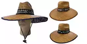 Cappello Berretto Spiaggia 100% Paglia Fedora Stile Panama Bandana Tessuto Fascia Tesa Larga - Foto 1 di 5