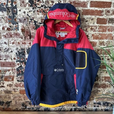 Pullover deportivo Columbia vintage azul marino/rojo chaqueta para hombre grande años 90 esquí con capucha Foto 1 de 4