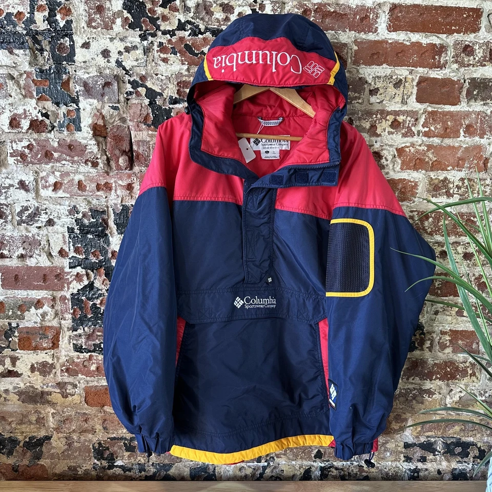 Pullover deportivo Columbia vintage azul marino/rojo chaqueta para hombre grande años 90 esquí con capucha Foto 1 de 4