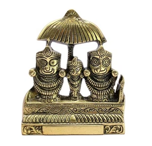 Brass Puri Jagannath Balaram and Subhadra Maa Idol ( Golden,  Size: 5.25 Inch ) - Picture 1 of 6