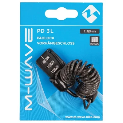 M-Wave PD 3 L Anti-Theft Combination Cable Lock 3x1200mm, 3mm Diameter, Black - Image 1 of 2