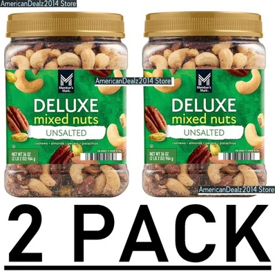 2 PACK - Member's Mark Unsalted Deluxe Mixed Nuts 34 oz. {Total 68 oz.} Kosher - Image 1 of 4