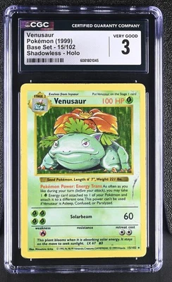 CGC 3 Venusaur 1999 Base Set 15/102 Shadowless Holo Pokemon Card - Image 1 of 2