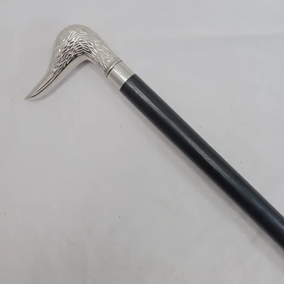 Bastón de madera antiguo con mango de pato de latón plateado para hombres mayores mujeres regalo Foto 1 de 4