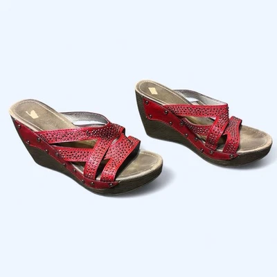 Wedge Slide Sandals Platform Red Studded PATRIZIA Spring Step Size 38 US 7.5/8 - Image 1 of 4