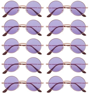 10 PACK ROUND RETRO VINTAGE TINTED PURPLE LENS 43mm SUNGLASSES BULK WHOLESALE - Picture 1 of 20