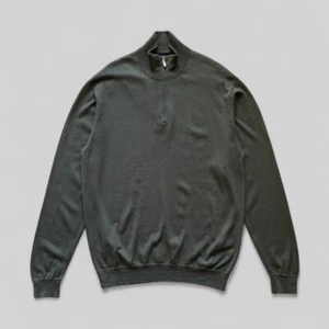 Boggi Milano Men’s Khaki Green Merino Wool 1/3 Zip Mock Neck Jumper – Size XXL - Picture 1 of 15