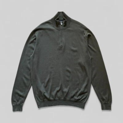 Jersey Boggi Milano Para Hombre Caqui Verde Lana Merino 1/3 Cremallera Cuello Simulado - Talla XXL Foto 1 de 4