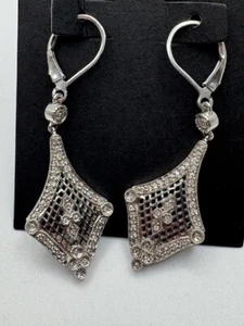 Leslie Sterling Silver 925 Polished CZ Dangle Earrings - Picture 1 of 9