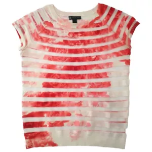 Y2K Sheer Top S Red White Striped Sheer Tie Dye Lightweight Pullover Grunge - Picture 1 of 19