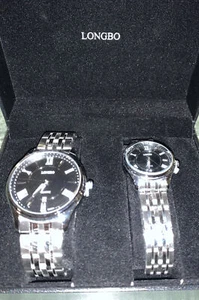 Longbo Stainless Steel His & Hers Watch Set NEW Never Worn Black Face Watches - Picture 1 of 7