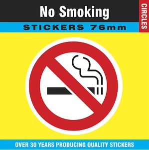 Pack of 20 No Smoking Stickers Labels Signs - 76mm Circles - Picture 1 of 1