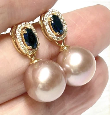 Deslumbrantes Pendientes Colgantes 10mm Natural Púrpura Rosa Edison Perla y Piedra Azul Foto 1 de 4