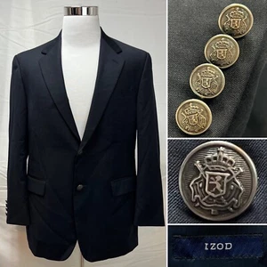 Men's IZOD Navy Blue Silver/Gray 2-Button Wool Single Vent 42R Blazer Jacket - Picture 1 of 7
