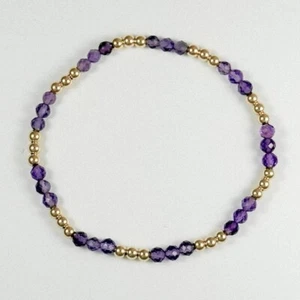 Natural Purple Amethyst Faceted Round Gold Plated Bead Stretchable Bracelet 6-8" - Picture 1 of 8