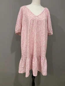 SPORTSGIRL Pink Short Tiered Dress Size 16 Geometric Print Linen Viscose Blend - Picture 1 of 8