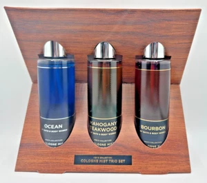 Bath & Body Works Cologne Mist Trio Gift Set Ocean Teakwood Bourbon Spray 5 oz - Picture 1 of 3