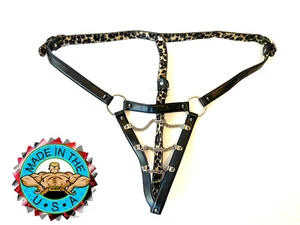 Women Sexy Chain Thong Panties Hustler Brand Reversible G-String Faux Leather - Picture 1 of 11