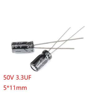 50 piezas Condensador electrolítico de aluminio 50V 3,3UF 50 voltios 3,3MFD ±20% 105°C 5 mm*11 mm - Imagen 1 de 3