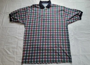 Bugle Boy Co Herren Large 90s Polo Kurzarm Hemd kariert blau rot grün Vintage - Bild 1 von 9