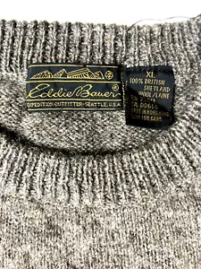 Eddie Bauer Brown British Shetland Wool Pull Over Sweater XL Vintage - Picture 1 of 5