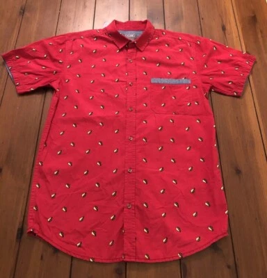 DCBD Drill 服装红色纽扣短袖领衬衫 Tacos XL (18-20) — 第 1/4 张图片
