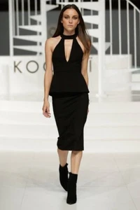 KOOKAI Preston Top Sz 40 Black Blouse Low Cut Thick Viscose Blend Zip Halter NWT - Picture 1 of 12