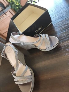 I.Miller Womens Julissa Platform Stiletto Heels Shoes Silver Glitter Buckle 10 M - Picture 1 of 4