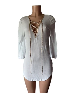 Venus Extra Small White color bathing suit cover up 95% Rayon criss cross ties - Picture 1 of 9