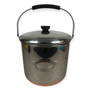 Vintage Revere Ware Copper Bottom 8 Qt Stock Pot Locking Bail Handle Lid Pre-68 - Picture 1 of 13