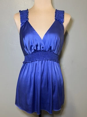 Blusa Top Camisa Bcbgmaxazria Azul Real Satinado Talla Mediana Foto 1 de 4