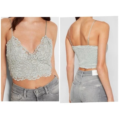 EXPRESS ☆ Top Cami de Encaje Recortado ☆ Plateado/Gris ☆ Talla Grande ☆ Nuevo con Etiquetas Foto 1 de 4