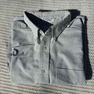 LL Bean Oxford Button Down Shirt Mens 15 1/2 Green Striped Short Sleeve Vintage - Picture 1 of 11