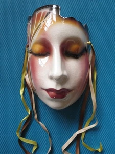 Clay Art Ceramic Face Wall Mask, Butterfly Woman Wall Hanging - Picture 1 of 4