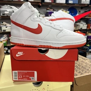 Size 13 - Nike Dunk High White Picante Red - Picture 1 of 5