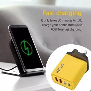 Hot 4Ports 120W Fast Charger Dual USB Type C UK Plug Wall Charger Power Adapter - Picture 1 of 36