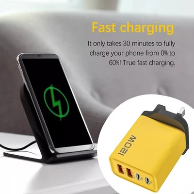 Hot 4Ports 120W Fast Charger Dual USB Type C UK Plug Wall Charger Power Adapter - Image 1 of 4