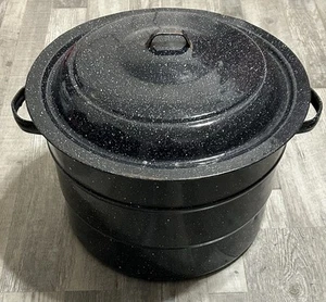 Vintage-Graniteware-Water Bath Canner-Jar Rack-21 qt.-Black/White Speckle-3 pcs. - Picture 1 of 24