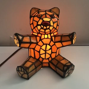 Vintage Stained Glass Teddy Bear Accent Lamp Tiffany Style Mosaic Electric 7.25" - Picture 1 of 6