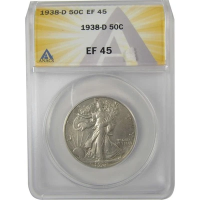 1938 D Liberty Walking Half Dollar EF 45 ANACS 银色 SKU:I20175 — 第 1/4 张图片