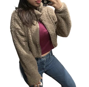 Skims Size Large Teddy Crop Zip Up Desert NO HOODIE CROPPED FALL JACKET NWT - Picture 1 of 10