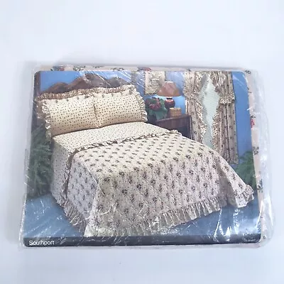 Vintage JC Penney Twin Flat Sheet Flower Floral Southport Lavender Ruffle Percal - Image 1 of 3