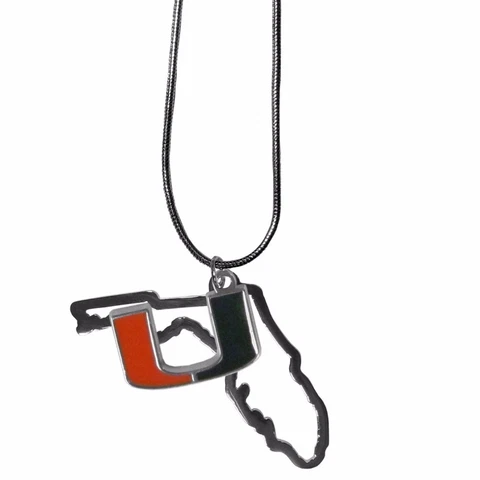 Miami Hurricanes State Shape Charm w/ Team Logo Chain Necklace NCAA Licensed Cover