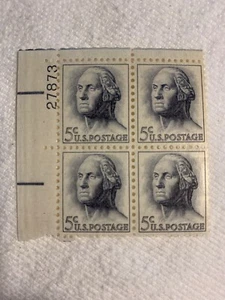 1962 George Washington 5 Cent Stamp PLATE BLOCK, MNH - Picture 1 of 2
