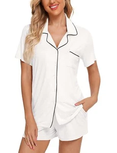 Women's Soft Button-Down Pajama Set Short Sleeve Lounge Pjs S-XXL - Picture 1 of 6
