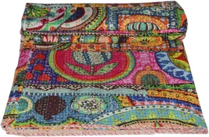 Indian Handmade Cotton Kantha Quilt Throw Blanket Bedspread Gudari (Twin Multi) - Picture 1 of 6
