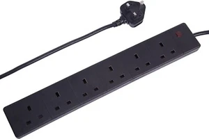 6 Way-Gang Extension Lead with 2m Cable UK Mains Power Socket Black - Picture 1 of 3